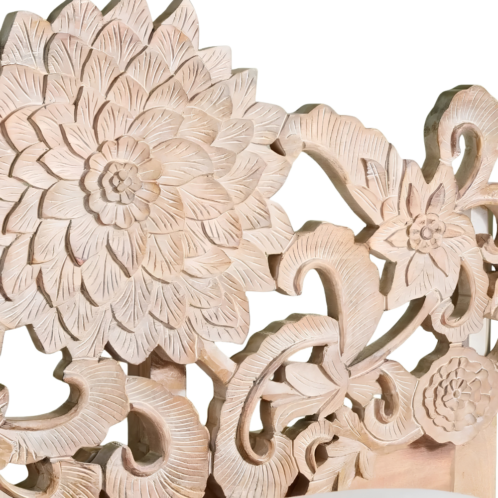 Parampara Hand Carved Solid Mango Wood Floral Bed for Bedroom