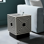 Kesari Geometric Bone Inlay Cube Side Table for Living Room