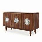 Mandana 3-Door Carved Wood Marble Sideboard – Handcrafted Floral Storage Cabinet