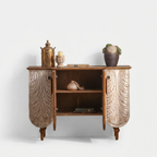 Rajwada Wave Shape Wooden Carving Storage Cabinet with Door