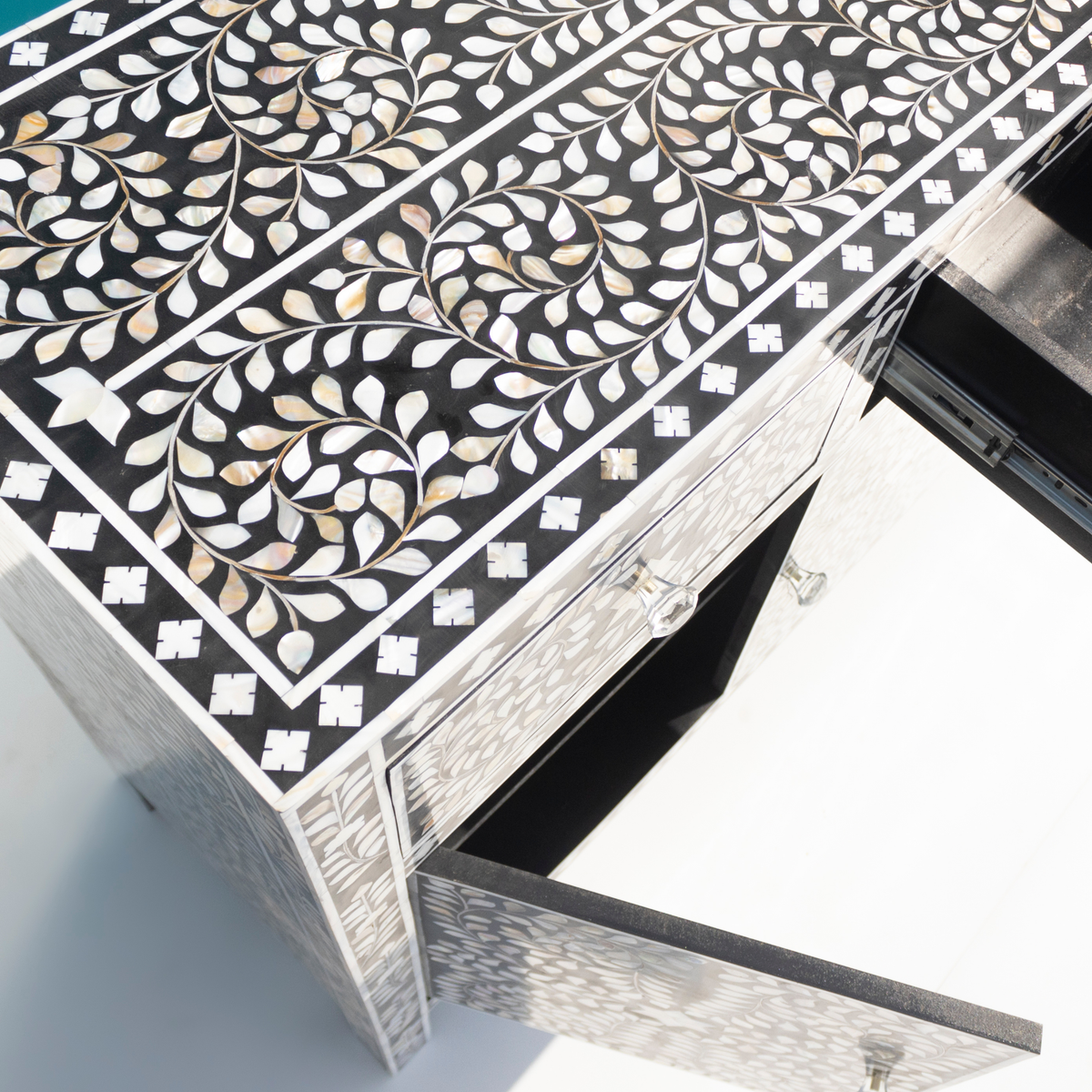 Mandana Bone Inlay Sideboard with Floral Pattern – Handcrafted Storage Cabinet