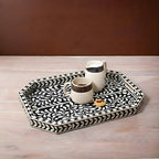 Rajdhara Handcrafted Black & White Bone Inlay Tray - Floral Finish