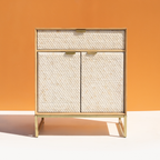 Premium White Mother of Pearl Inlay Sideboard Cabinet with Brass Finish Frame