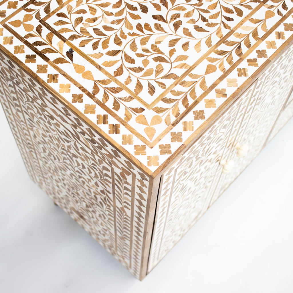 Rooprekha Floral Pattern Wooden Inlay 4-door and 3 drawers cabinet