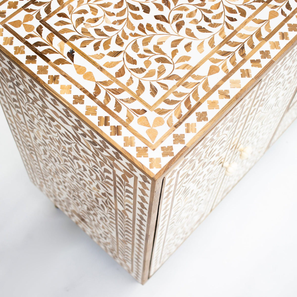 Rooprekha Floral Pattern Wooden Inlay 4-door and 3 drawers cabinet