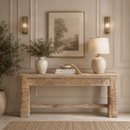 Sand Washed Mango Natural Finish Hand-Carved Console Table