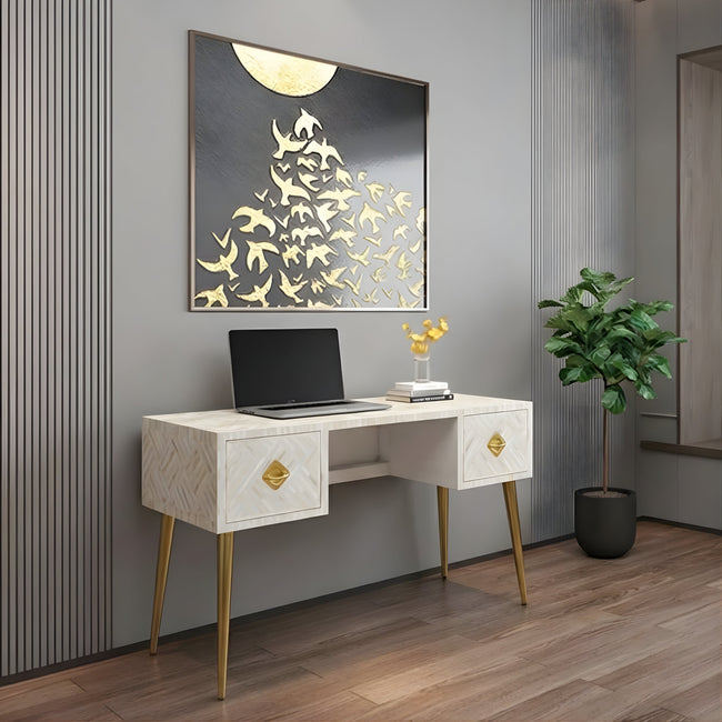 Rajwada Bone Inlay Writing Desk / Console Table Hover Image