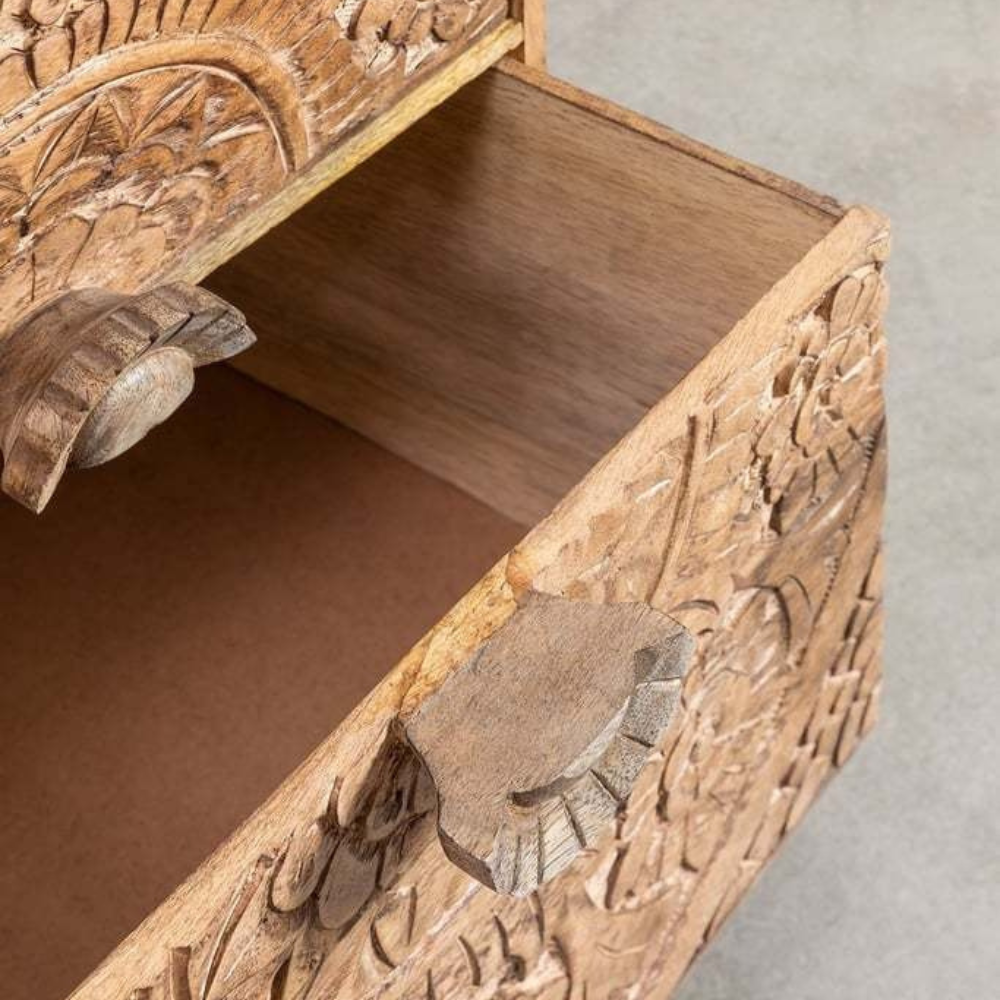 Kesari Hand-Carved Solid Mango Wood Bedside Table