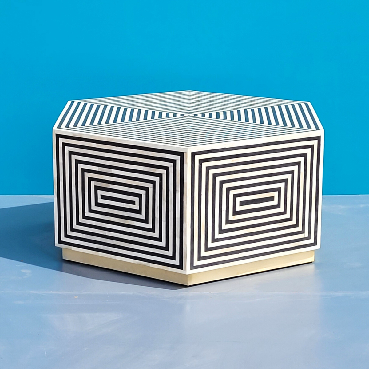 Bone Inlay Hexagon Coffee Table Geometric Pattern