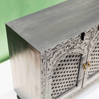 Haveli Wooden Hand Carved 3-Door Jali Cabinet / Sideboard