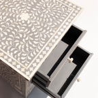 Handcrafted Grey Bone Inlay 3 Drawer Bedside Table