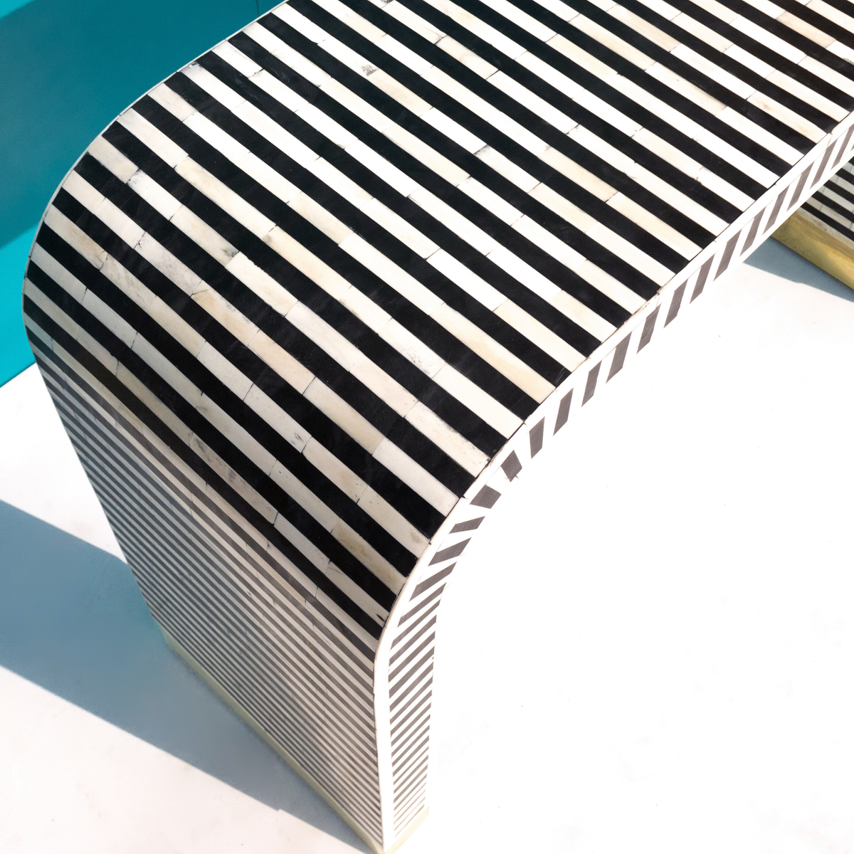 Nakashi Black & White Bone Inlay Console Table with Curved Design