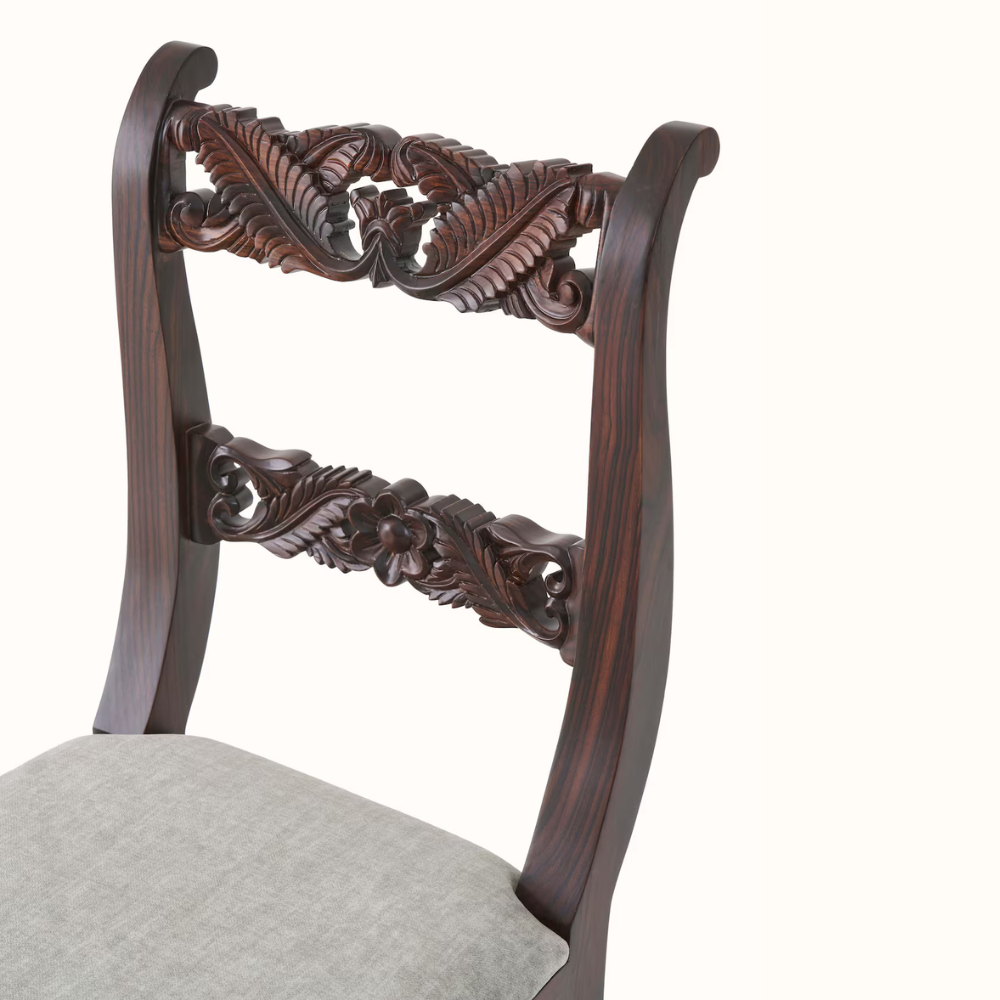 Sultanat Upholstered Carved Wooden Dining Chair (2 Pcs)