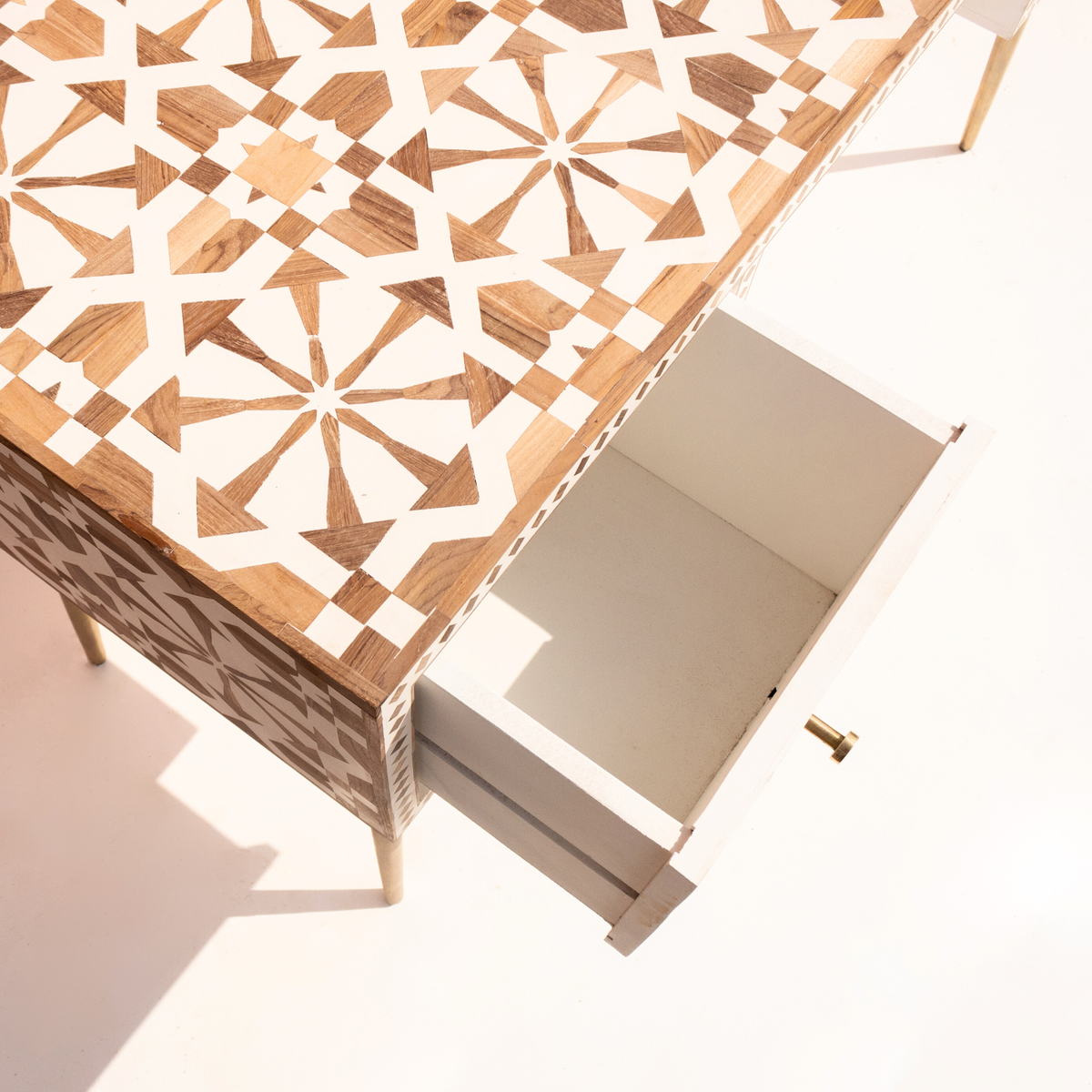 Bone Inlay 2 Drawers Study Office Desk Moroccan Pattern