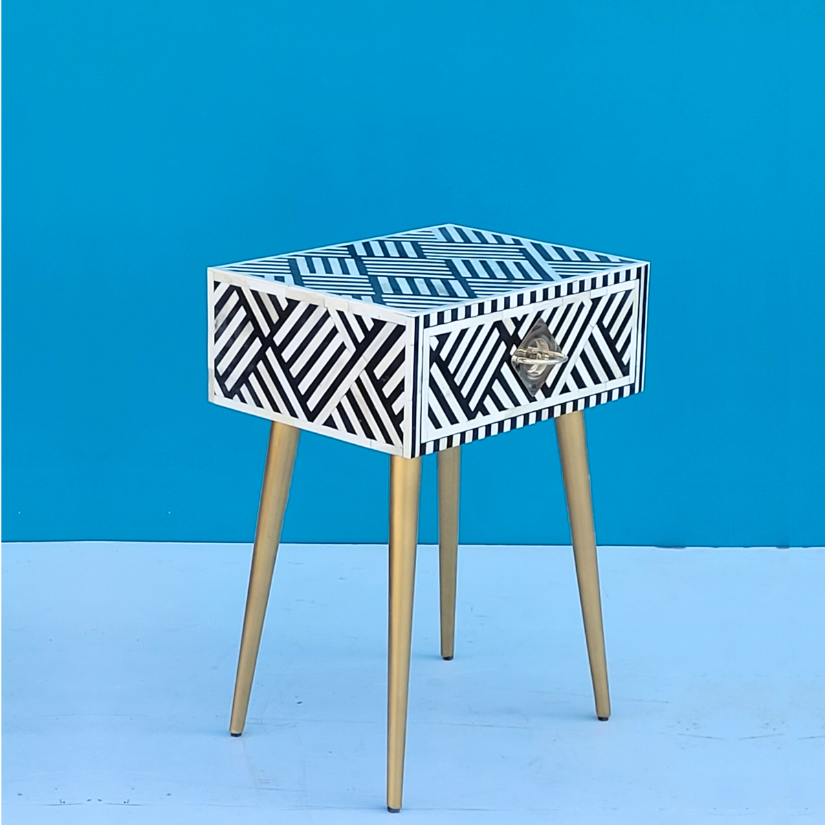 Charbagh Bone Inlay 1 Drawer Bedside Table Gold-Finish Legs
