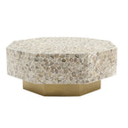 Mother of Pearl Inlay Hexagon Coffee Table – White with Brass Base