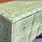Rang Mahal Mother of Pearl Green Floral Chest of 2 Drawers