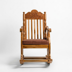 Tajliving Hand-Carved Solid Teak Wood Rocking Chair – Natural Finish