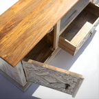 Riwaayat Carved Wood TV Console with Shelves Mandala Pattern