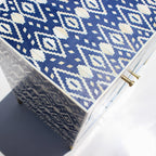 Neelmaru Blue & White Geometric Bone Inlay Cabinet with Gold-Finish Legs