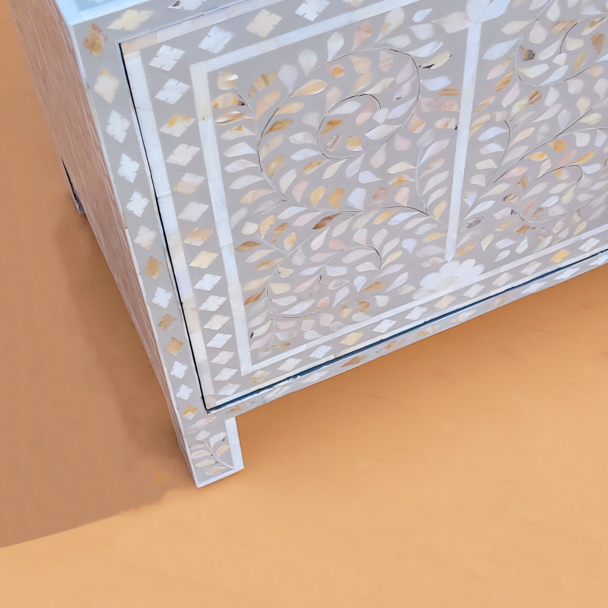 Meher Mother of Pearl inlay 2 Open Shelves and 2 Side Cabinet Media Console