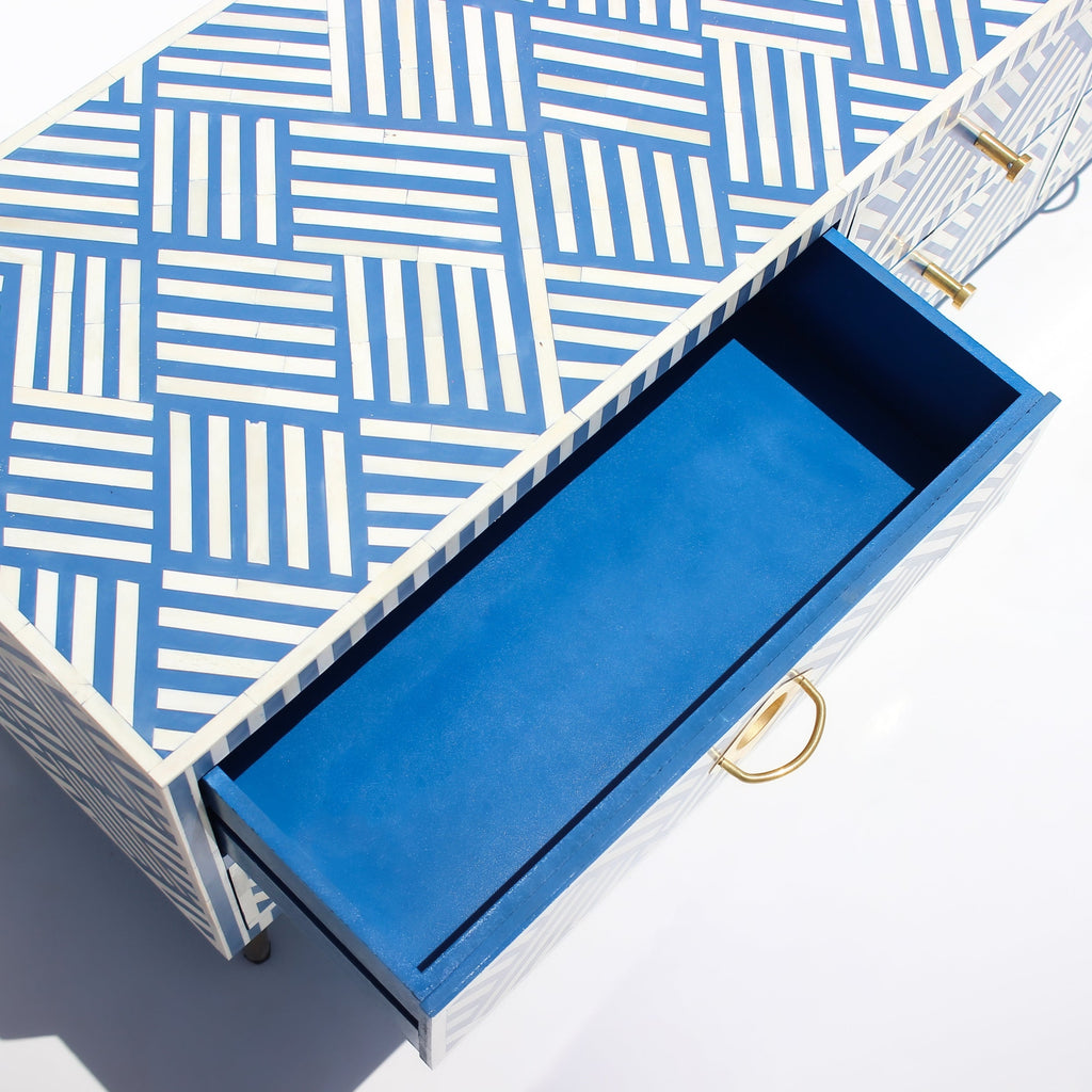 Riwaayat Blue & White Chevron Bone Inlay TV Unit