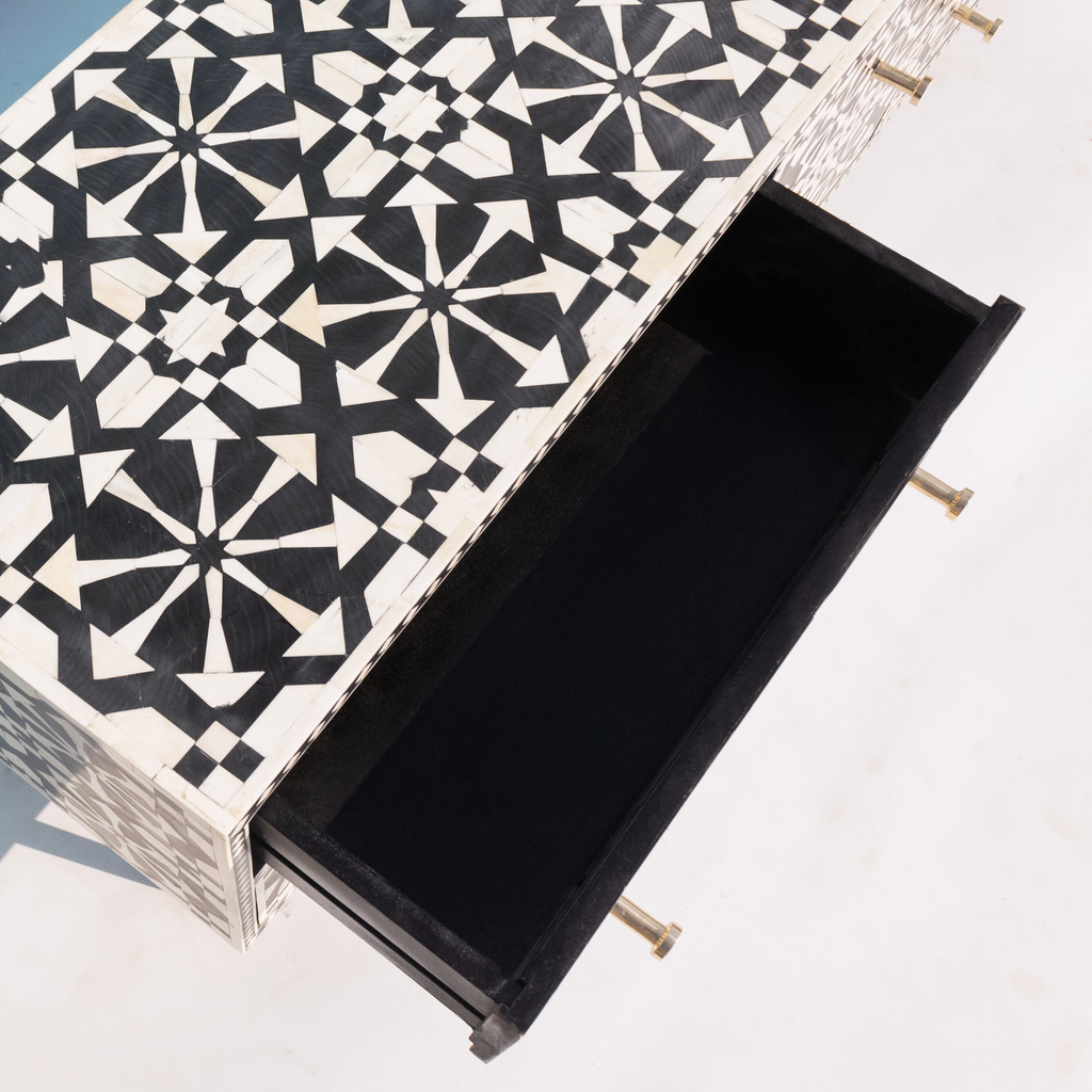 Riwayat Black & White Bone Inlay TV Unit with Drawers