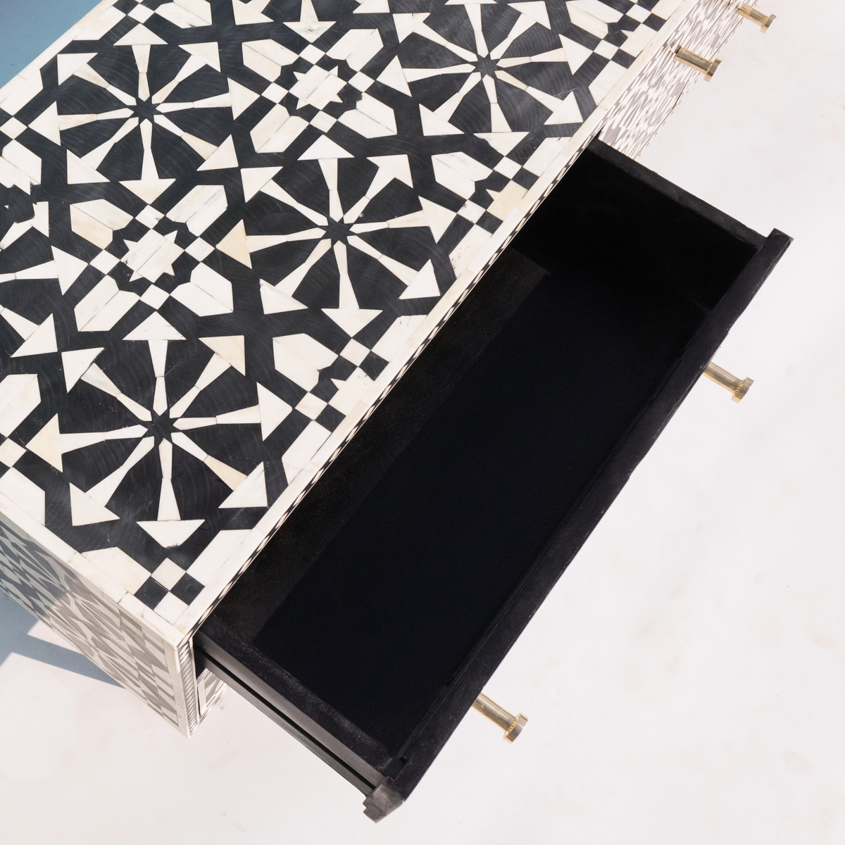 Riwayat Black & White Bone Inlay TV Unit with Drawers