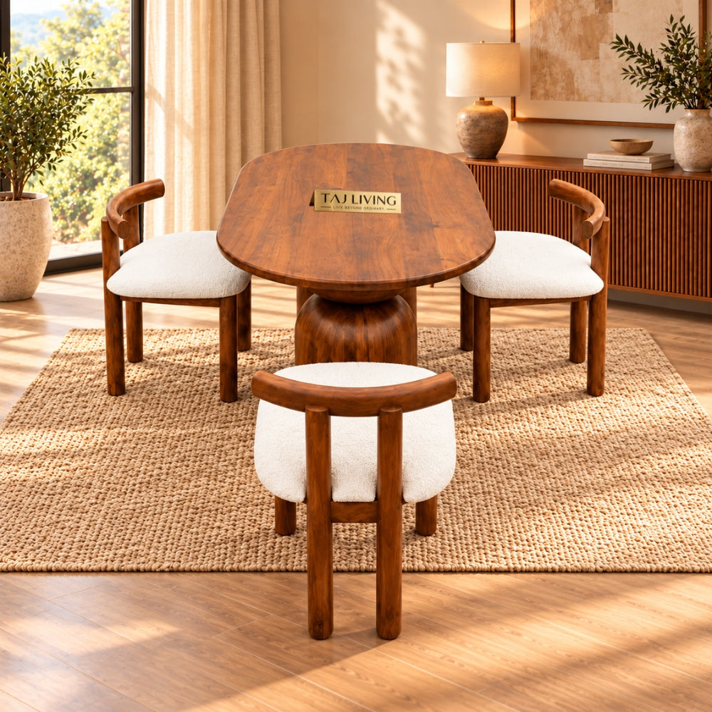 Darbar Wood Round Table with 4 Matching Chairs Dining Set
