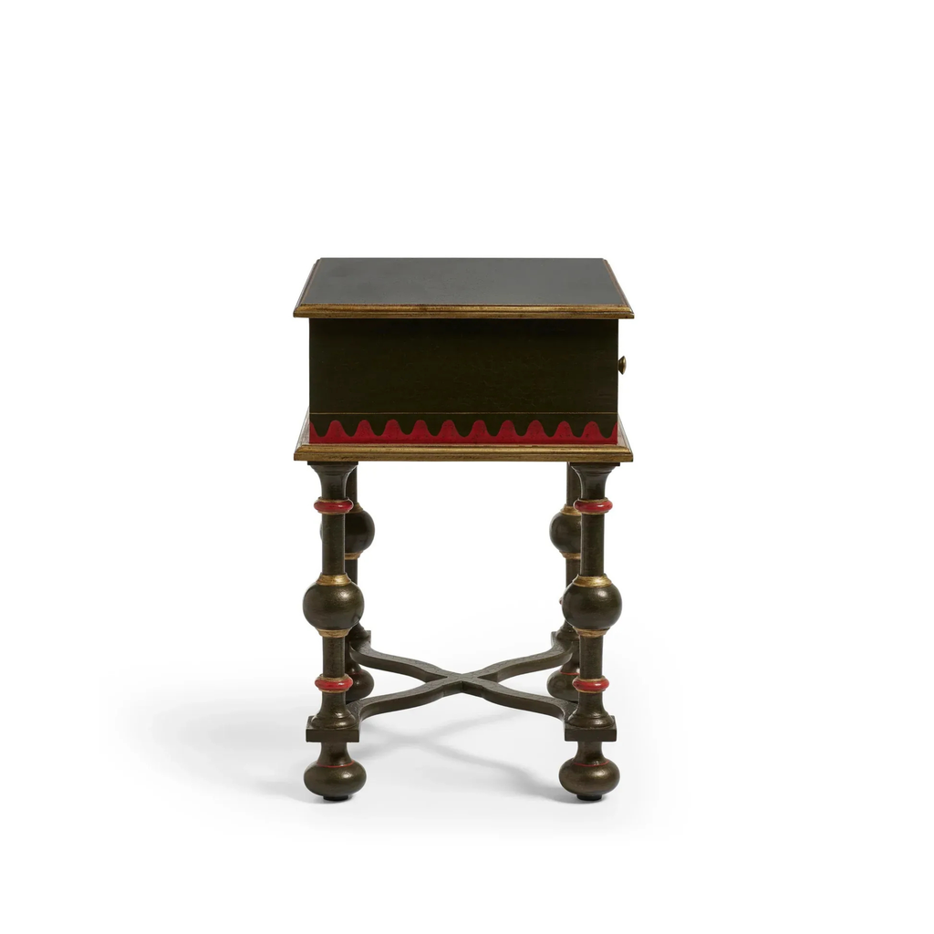 Madhushala Hand Painted Till Dark Green Bedside Table