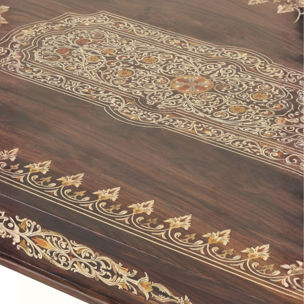 Rajwada Handcrafted Inlay 6 / 7 Seater Dining Table - Ornate Floral Marquetry