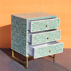 Sheesh Mahal Mint Green Floral Bone Inlay Chest of 3 Drawers