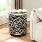 Meenakari Handcrafted Black & White Bone Inlay Round Stool Cum Side Table
