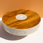 Royal Round Bone Inlay Coffee Table with Wooden Top