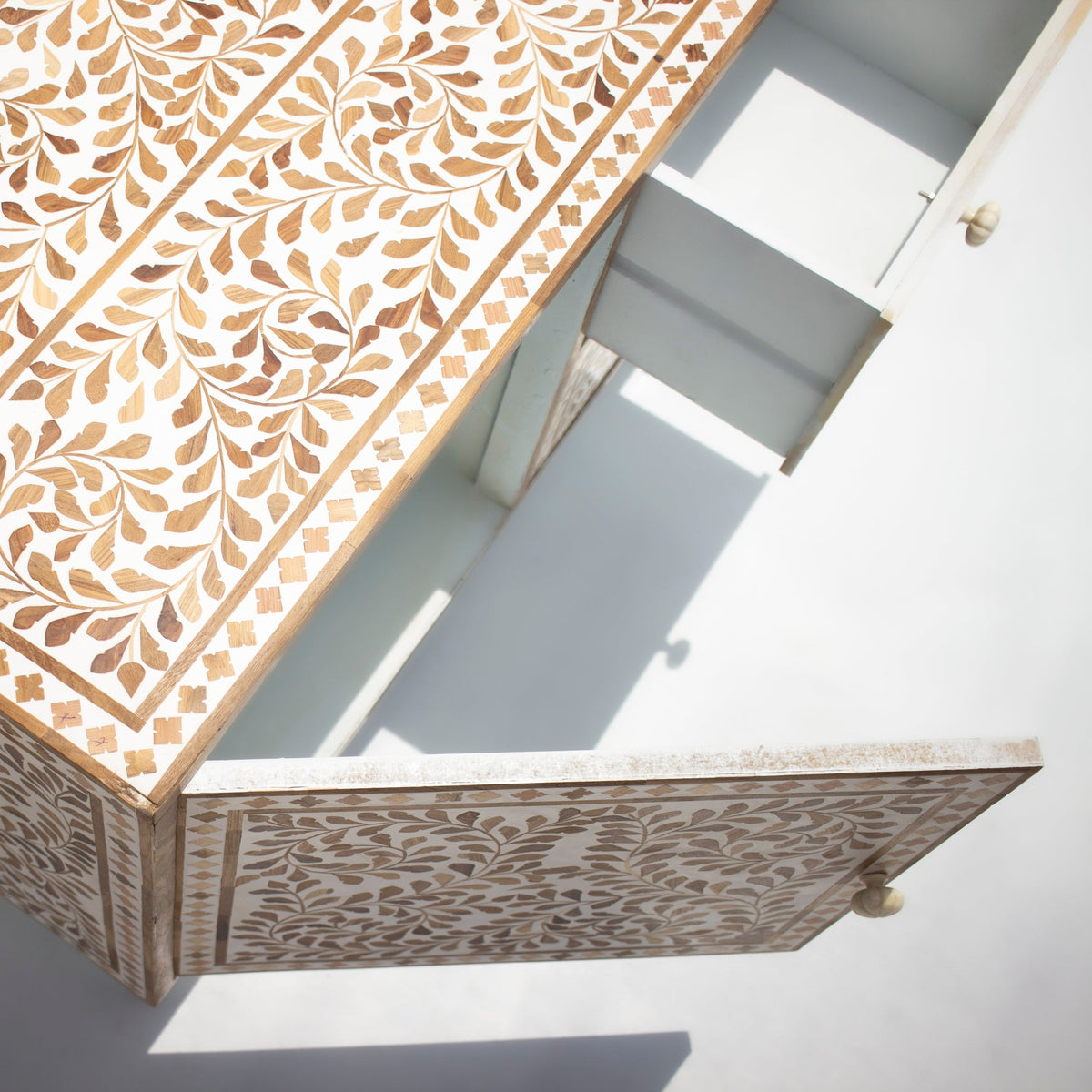 Charbagh Floral Inlay Sideboard – Handcrafted Wooden Storage Cabinet