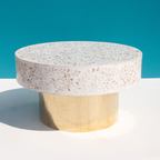 Luxury Mother of Pearl Inlay Round Coffee Table with Brass Base