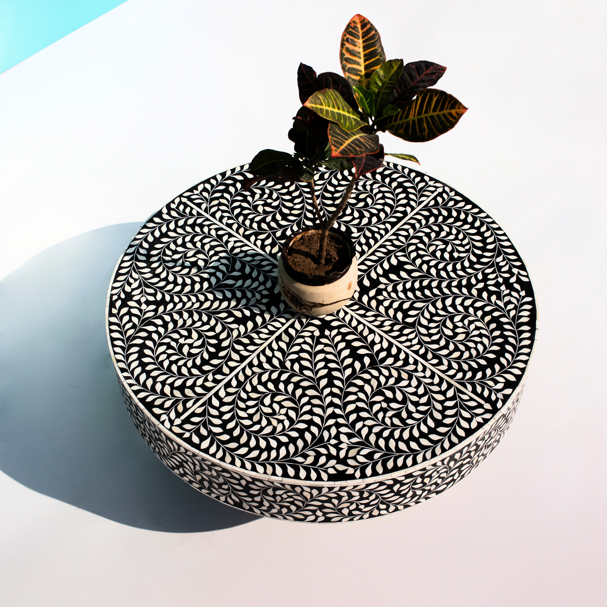 Rajwada Black and White Leaf Bone inlay Coffee Table