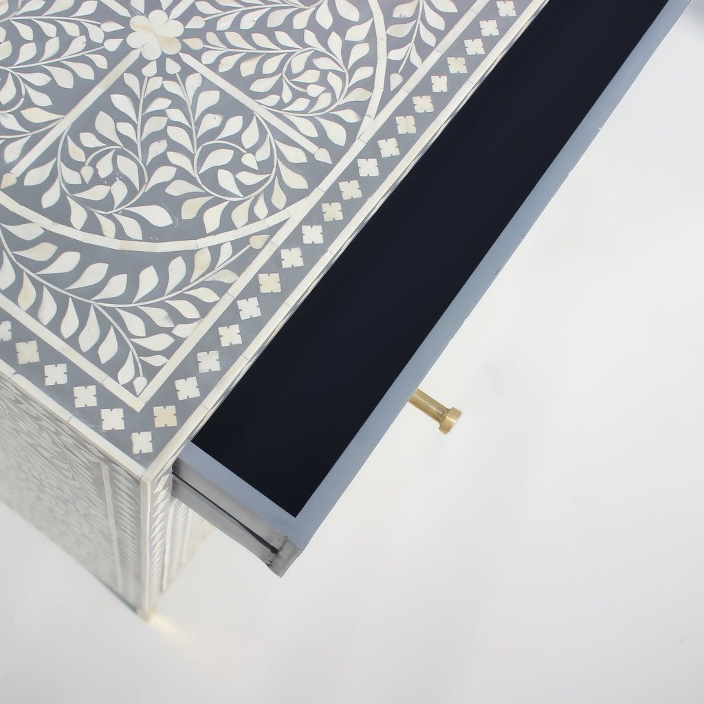 Prayagraj Floral Bone Inlay Cabinet with Gold-Finish Legs – 2 Door