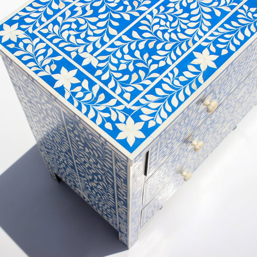 Ranibagh Navy Blue & White Floral Bone Inlay Cabinet