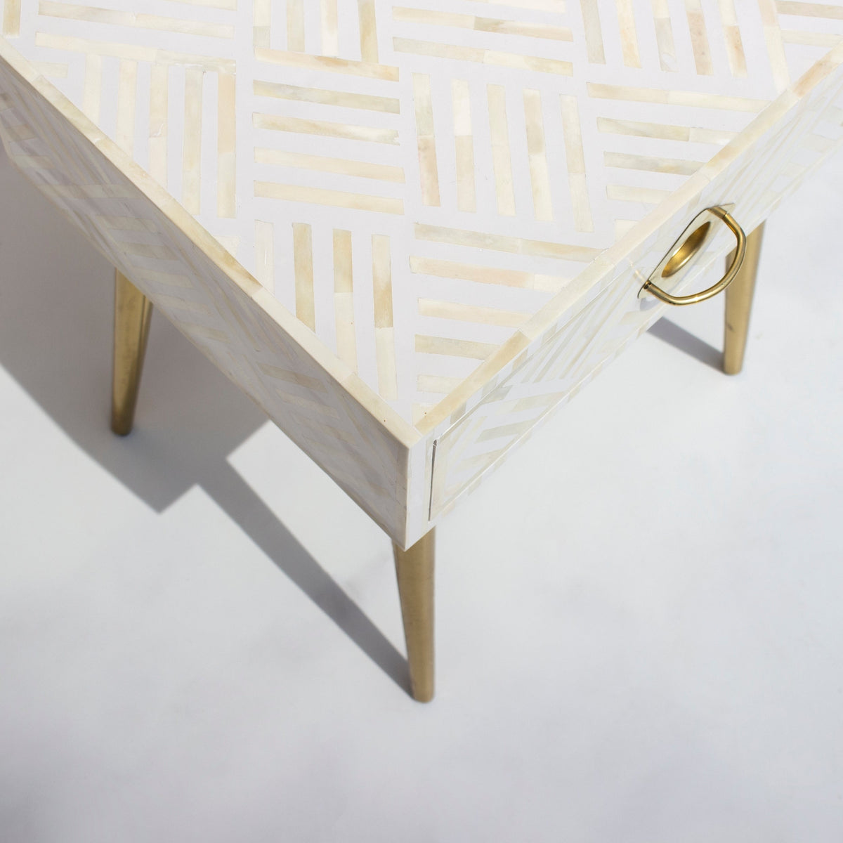Kesarika Bone Inlay 1 Drawer White Bedside Table