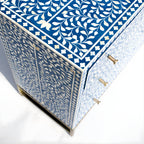 Mewarika Blue & White Bone Inlay Chest 6 Drawer Floral Pattern