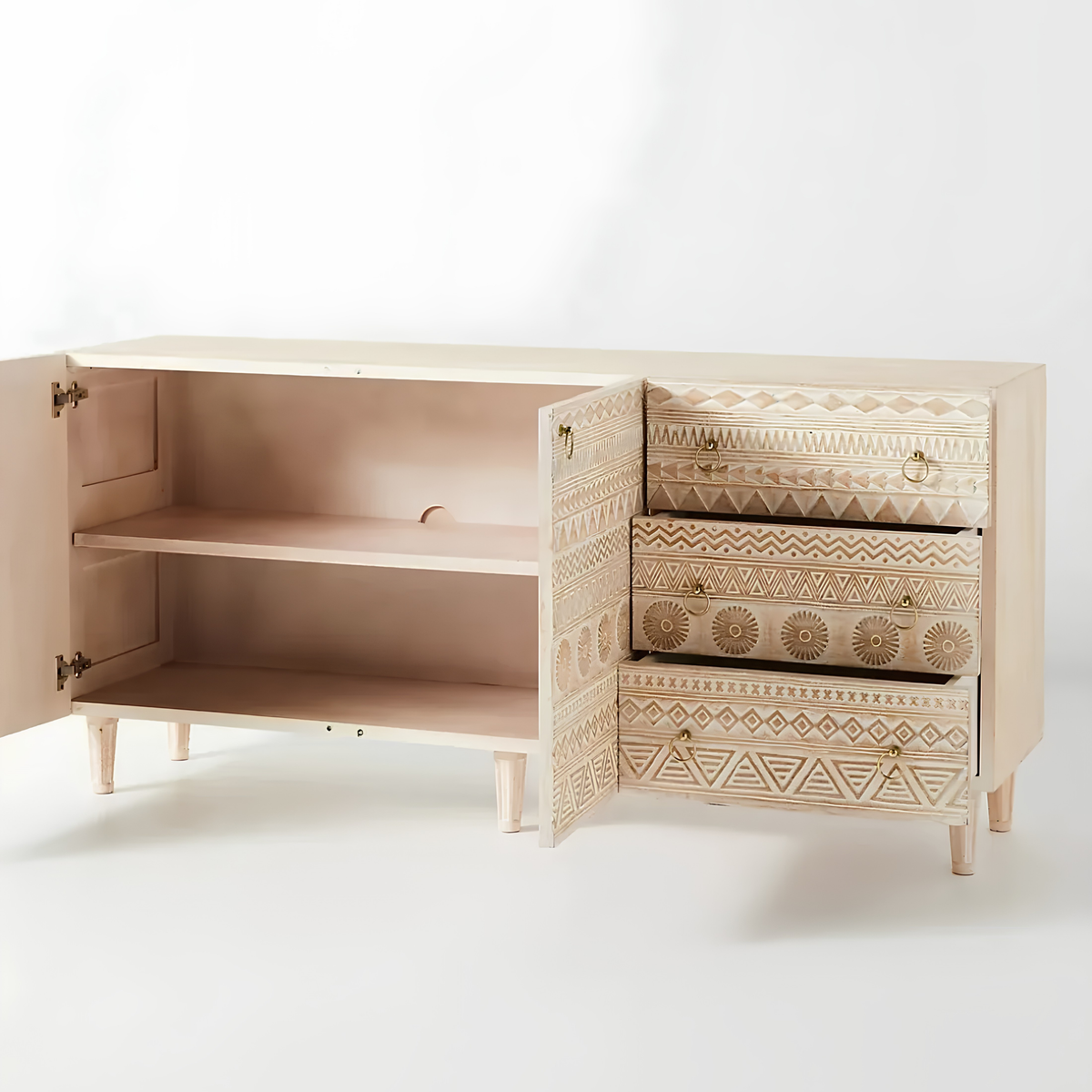 Rajmira Lyovy Carved Mango Wood Sideboard