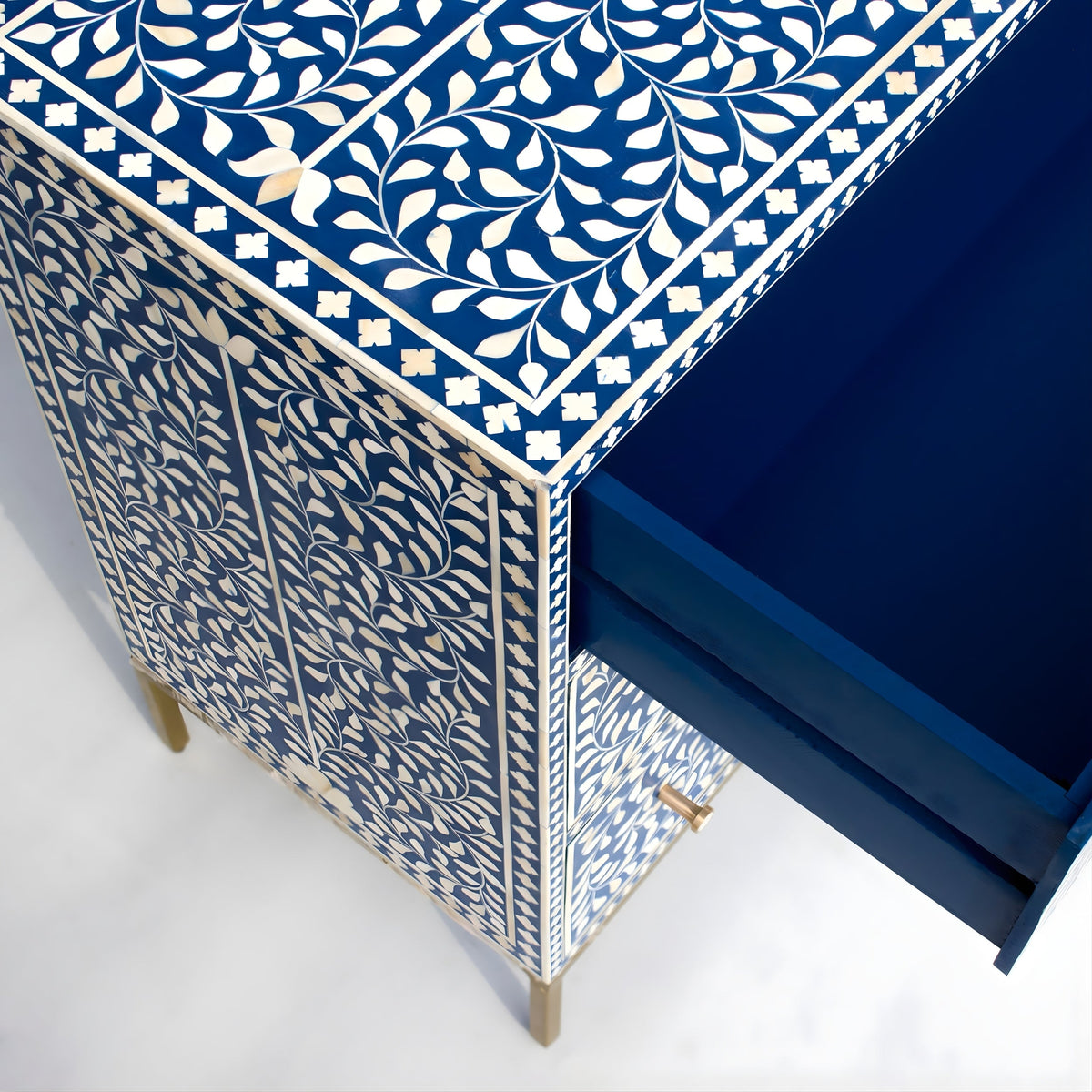 Regal Vine Bone Inlay Sideboard Cabinet - Floral Pattern