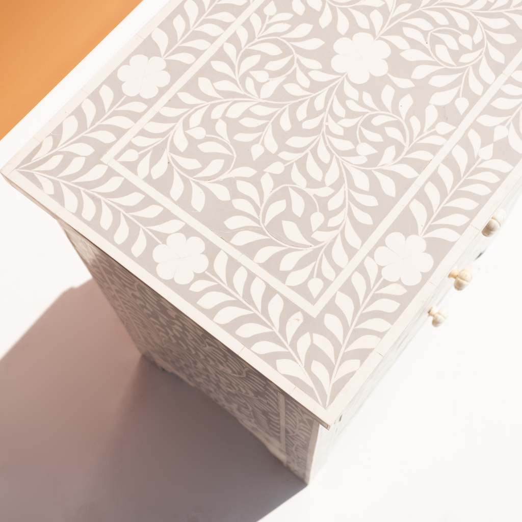 Classic Grey Bone Inlay 3-Drawer Bedside Chest