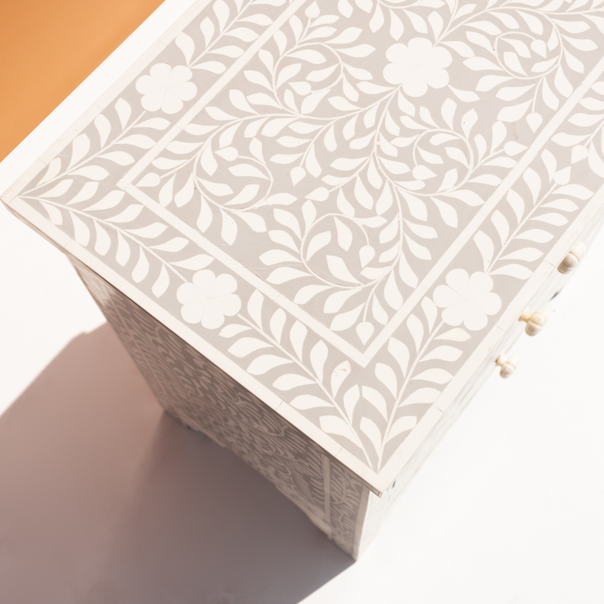 Classic Grey Bone Inlay 3-Drawer Bedside Chest