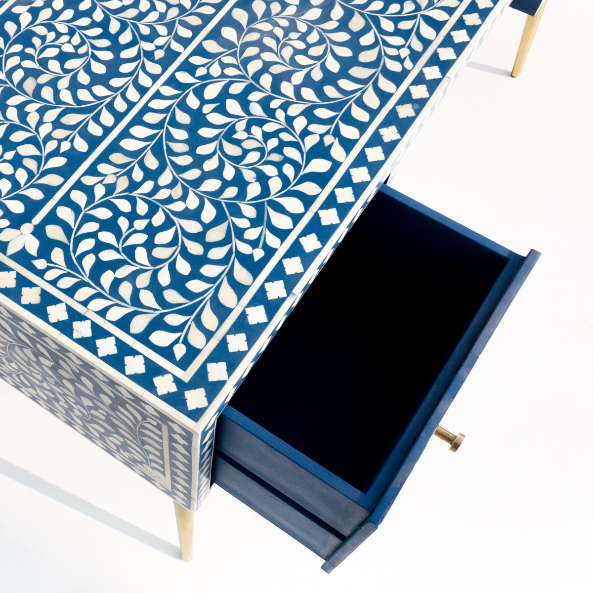 Handmade Bone inlay Floral Study Desk / Console Table and Brass-Finished Legs
