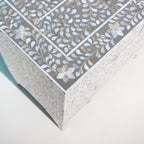 Charbagh Grey & White Floral Mother of Pearl Sideboard – Handcrafted 7-Drawer Cabinet