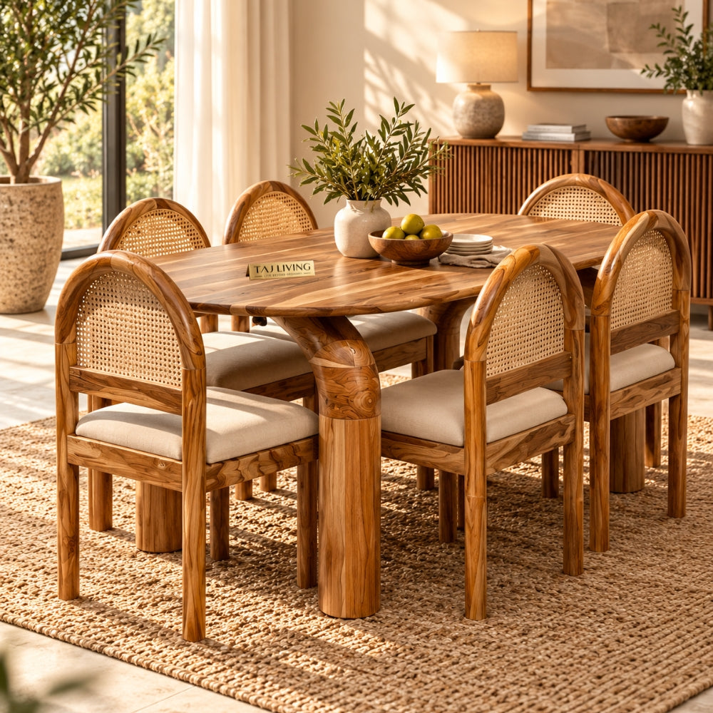 Exclusive Solid Teakwood Curved Dining Table Set - 4 Seater, 6 Seater - All Sizes