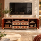 Bone Inlay Orange & White 4-Drawer 2-Door TV Unit Cabinet with Open Shelf