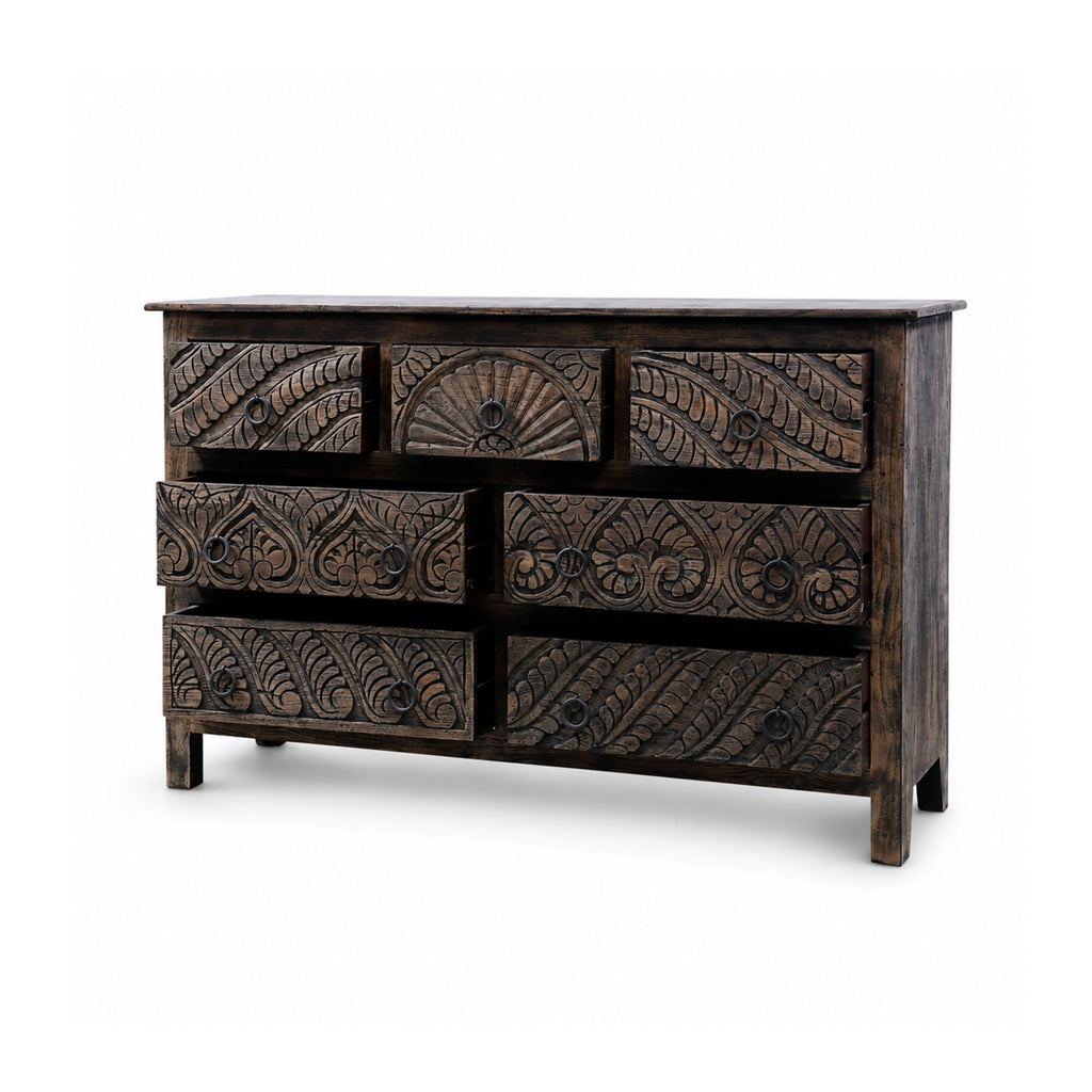 Meerabagh Hand Carved Chest of 7 Drawers